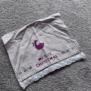 Vintage 1990s Merry Christmas Goose Hand Towel Tea Towel Country Kitchen Lace